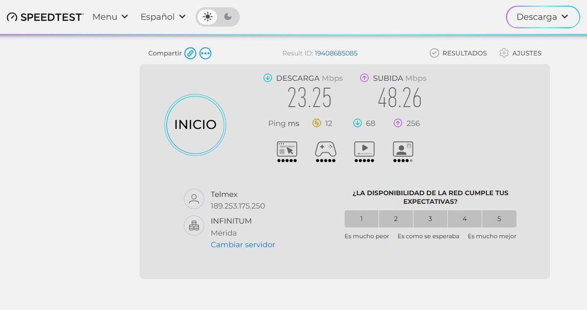 jjpeniche's tweet photo. @TELMEXSoluciona Telmex te ofrece hasta 250mbps de servicio.

Solo recibo 23mbps. https://t.co/thyrRluKmT
