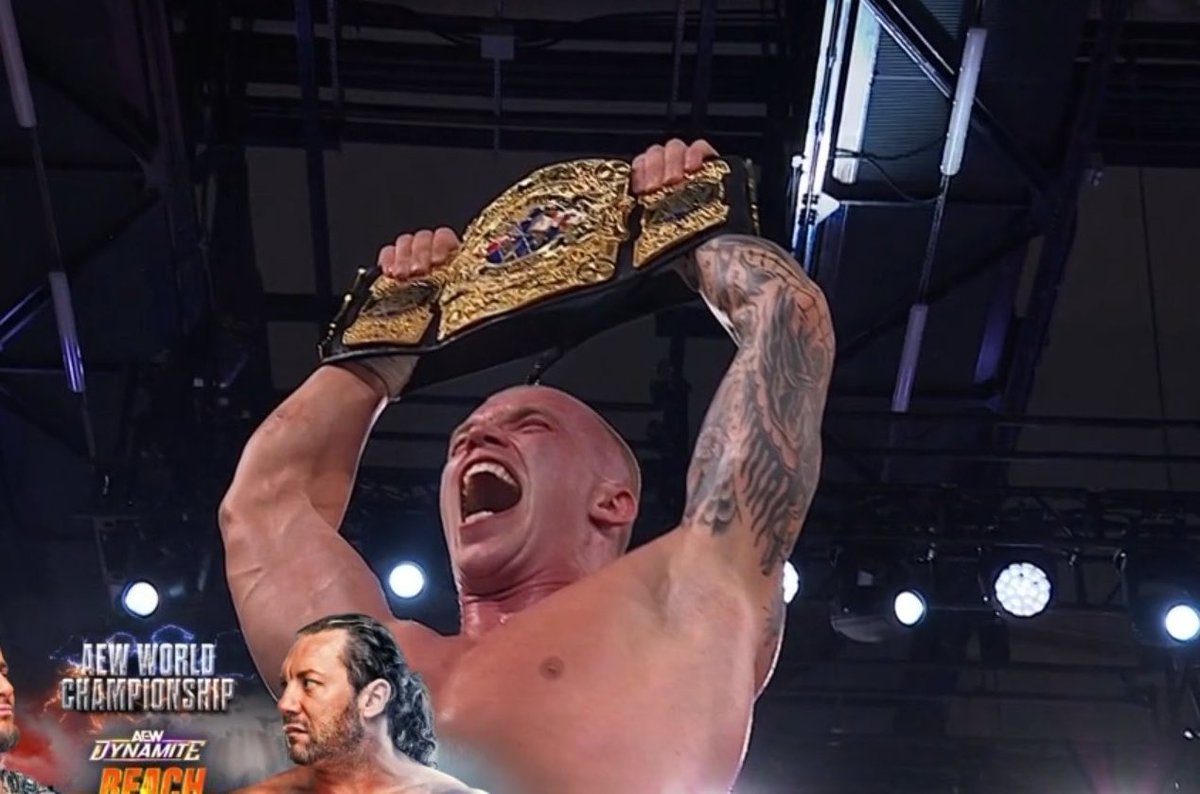 Ace109610's tweet photo. KYLE FLETCHER BEATS TAKESHITA 
NEW CHAMPION IS THE PROTOSTAR
#AEWDynamite https://t.co/Afoj90X6bZ