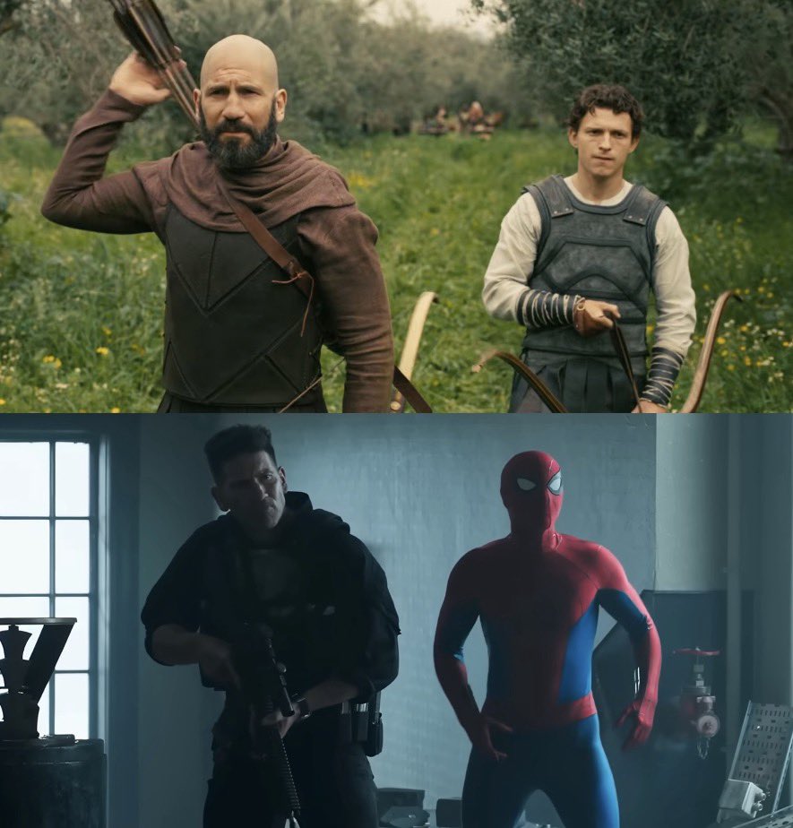 DiscussingFilm's tweet photo. Jon Bernthal &amp; Tom Holland together in ‘The Odyssey’ &amp; ‘Spider-Man: Brand New Day’.

Both films are in theaters this month. https://t.co/dOxn2a2XIJ