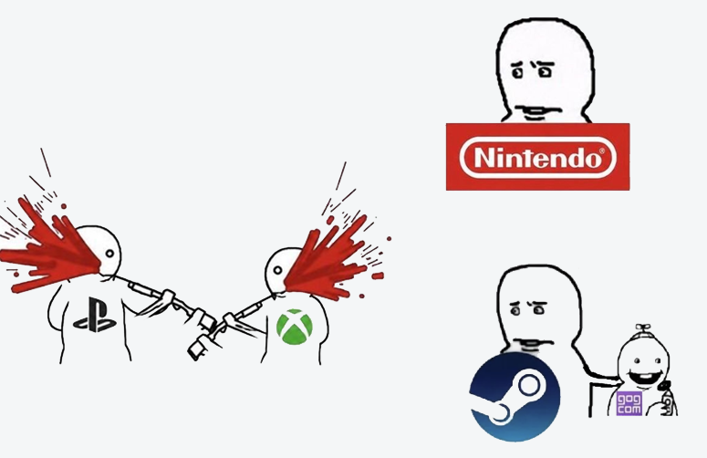 GiveMeBanHammer's tweet photo. Lets be real here for a minute.

The winners of this current console war, are those who didn’t participate in it.

Nintendo and PC won by just staying in their lane. https://t.co/yDLqMdsaU0