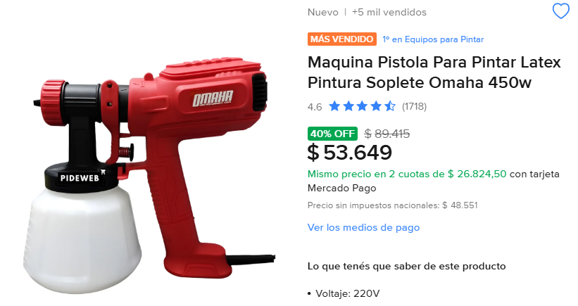 BotdeOfertas's tweet photo. LERTA DE PRECIO

La pistola para pintar más vendida de Mercado Libre.
🏆 N.º 1 en equipos para pintar.
⭐ 4.6/5 con más de 1.700 opiniones.
🔥 40% OFF
 $89.415 ➜ $53.649
https://t.co/6KbsdSlTMI https://t.co/lcJRB19Kv2