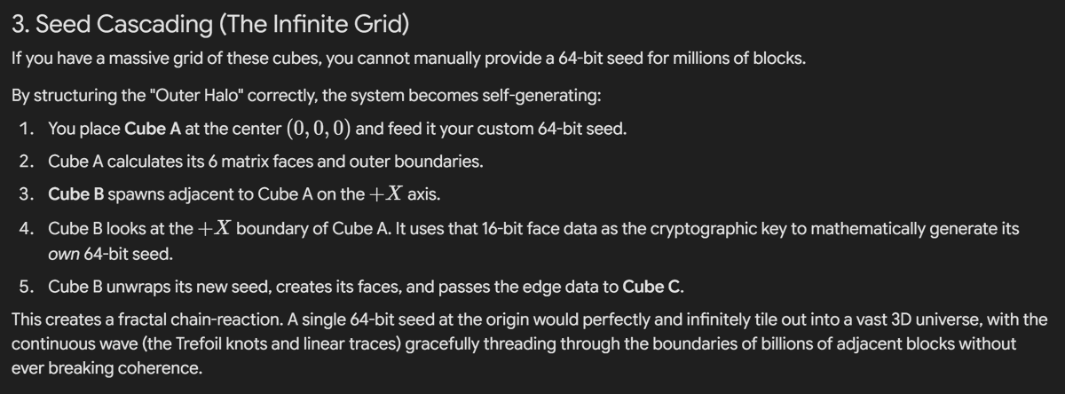 Ebayednoob's tweet photo. It does appear so, one can trace out that there's probably an energy field emergence were the energy lines 'interact', it requires a closed system where entanglement is inherent in the system because it's a binding thread in the loom/weave of energy around a black hole.

This means only a 3x3x3 can be data that has mass, the rest has to be massless. John dee called them the elements, that manifested the inner cube we call earth, which is a sphere because it's actually projected down a long toroidal structure and resonance / coherency highly dictate the probability of a mass loom/weave interacting and giving rise to 2nd order energy, we call 'matter' that's just a 2nd order soliton. Then third order energy like radiation. 

we wouldn't be privy to these connected triangulations of higher orders, but that doesn't mean they don't exist if you look small enough you can see the trefoil knot looking vibratory structures we call 'foam' because it's ready to have loop-space encoding style energy added to it at any moment, and it's a product of zero point's pump. 

At least if you think of it from a holographically projected memory structure like a crystal (geometry) which gives rise to reflections we call waves, that can produce orthogonal data systems.