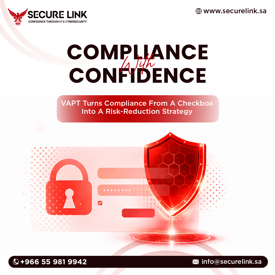 InfoSecurelink's tweet photo. Compliance starts with proactive security. SecureLink's VAPT services help identify vulnerabilities, reduce cyber risks, and strengthen compliance with confidence.   

 🌐 https://t.co/QKvNRcdKyT 

[secure link, cyber security, vapt, Compliance, saudi, penetration testing ] https://t.co/qMYgbnpHaG