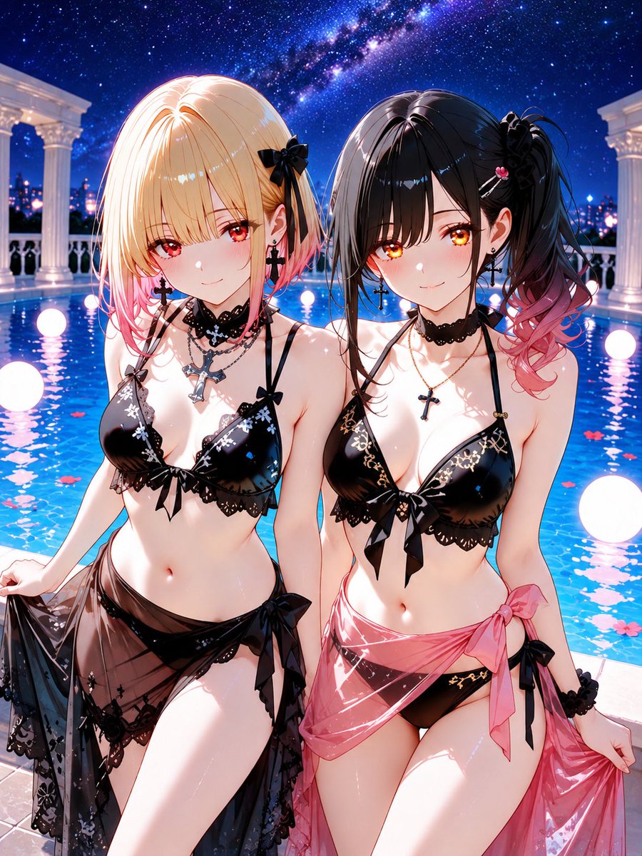 MIMIC339_AI's tweet photo. 昨日出す予定だったのに生成が嫌がったせいでだせなかったナイトプールを見ていってください！

水着界隈おわっちゃったけど暑いから！少しでも涼んでいって🎐꙳⋆

 #AIイラスト
 SFW illustration https://t.co/jYV1WkNXYE