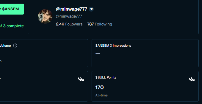 minwage777's tweet photo. Is this a good amount of Bull Points? 

My X impressions still haven't loaded in yet so I have no idea what it means, but hopefully going towards a solid airdrop🙏

I will keep stacking and bagworking solana:9cRCn9rGT8V2imeM2BaKs13yhMEais3ruM3rPvTGpump all summer regardless, BULLS GONNA MAKE IT💚🐂