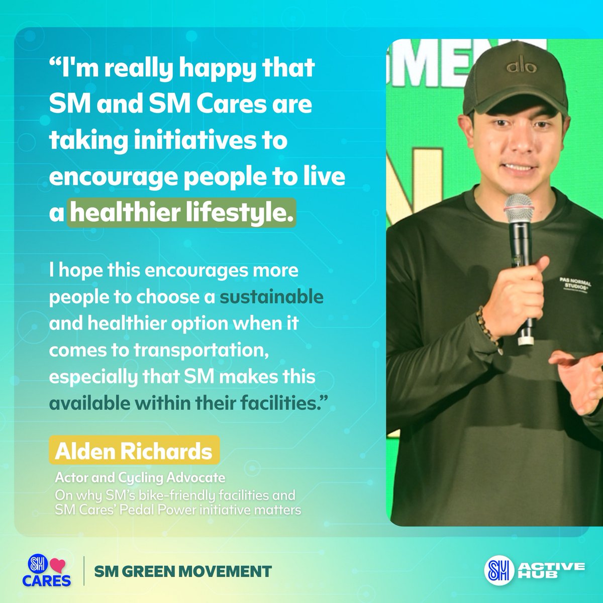 OfficialSMCares's tweet photo. As Alden Richards shared during the Pedal Power 2026 at SM City Marikina, initiatives like these encourage healthier lifestyles and more people to choose sustainable transportation. #SMCares #EmpoweringCommunities #SMGreenMovement #BikeFriendlySM https://t.co/RFMxeA1R79