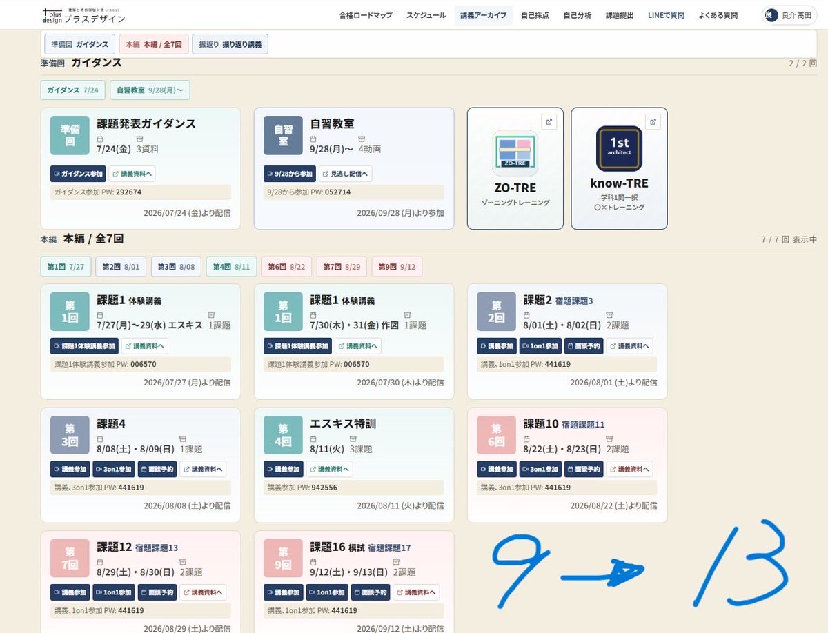 1plusdesigncom1's tweet photo. e-Learning講座の課題発表後
コンテンツページも完成しております
添削のある講義参加は３回
＋体験講義とエスキス特訓
＋課題発表ガイダンスと追い込み自習教室
＋最後の振り返り講義
だけですがお伝えしていた9課題を
13課題にして、講義が少なくても
独学で合格できるようにフォローしております https://t.co/zrCZ6b8Xdr