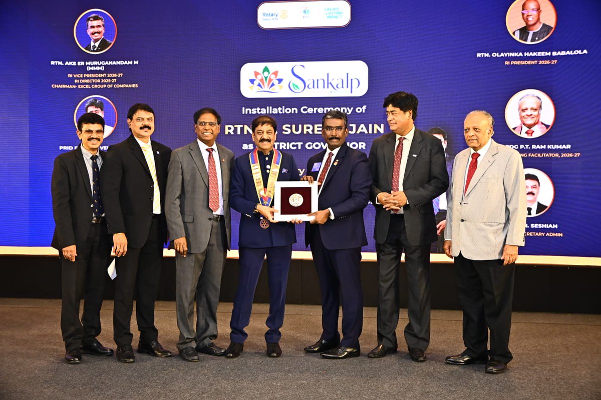MMMTRICHY's tweet photo. Congratulations to DG Vinod Saraogi &amp; his team for an exemplary year of service. Wishing 26-27 DG Suresh Jain and his team success. Together, let us embrace Mission 1:2:3, strengthen our clubs, &amp; welcome more members into our ever-growing Rotary family. https://t.co/noZZHqSZ7n