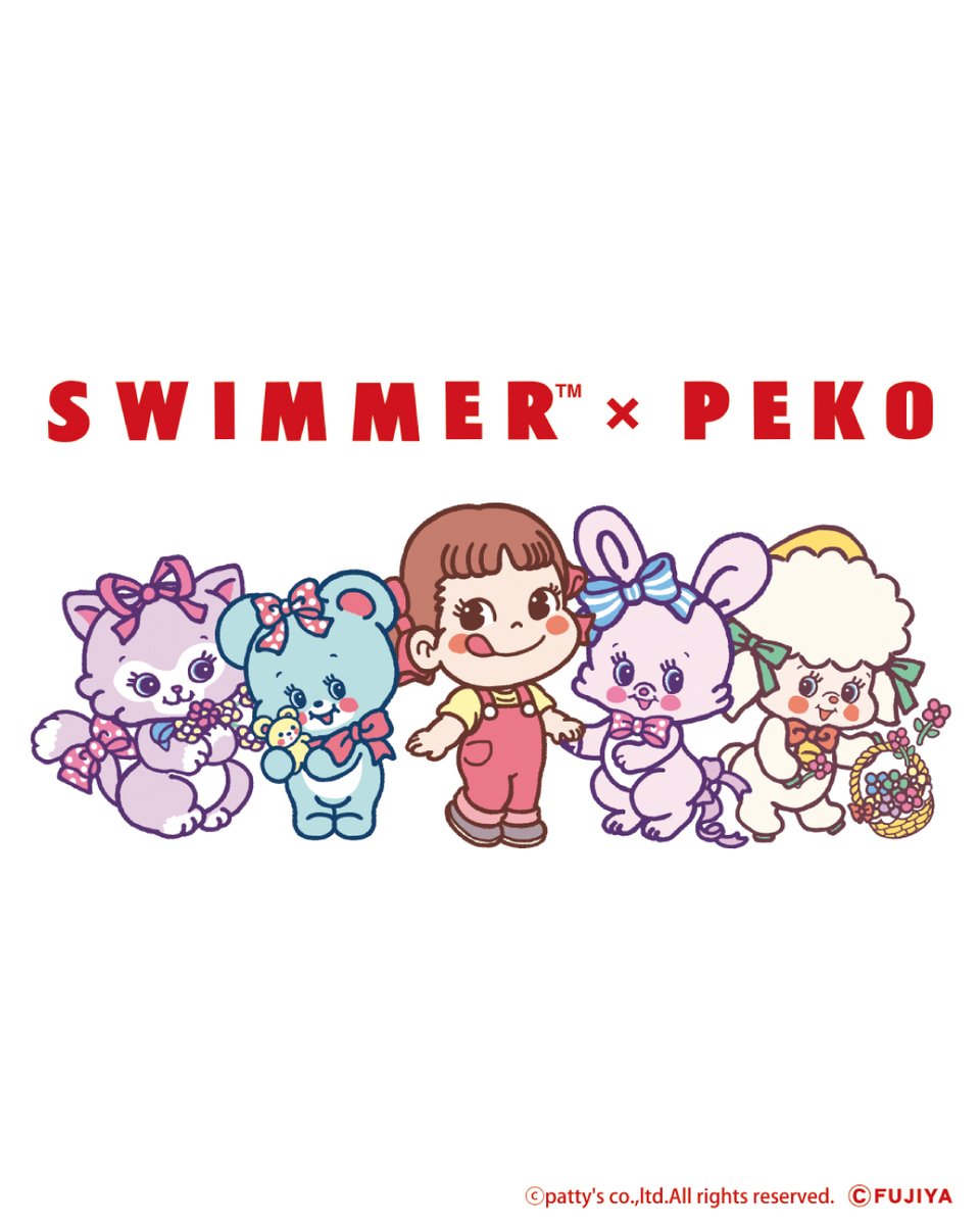 SWIMMER_Prom's tweet photo. SWIMMER×PEKO✨
全国の不二家洋菓子店にて7/10(金)より発売！

食べ終わっても使える
クッキー缶やミルキー入りのポーチ💕

限定コラボデザインのピック付きの
ホットケーキやコーヒージェリー🥞

さらに！
コラボ商品を含む税込2,000円以上お買い上げで
オリジナルコースター（全2種ランダム）プレゼント

ぜひチェックしてね🥳