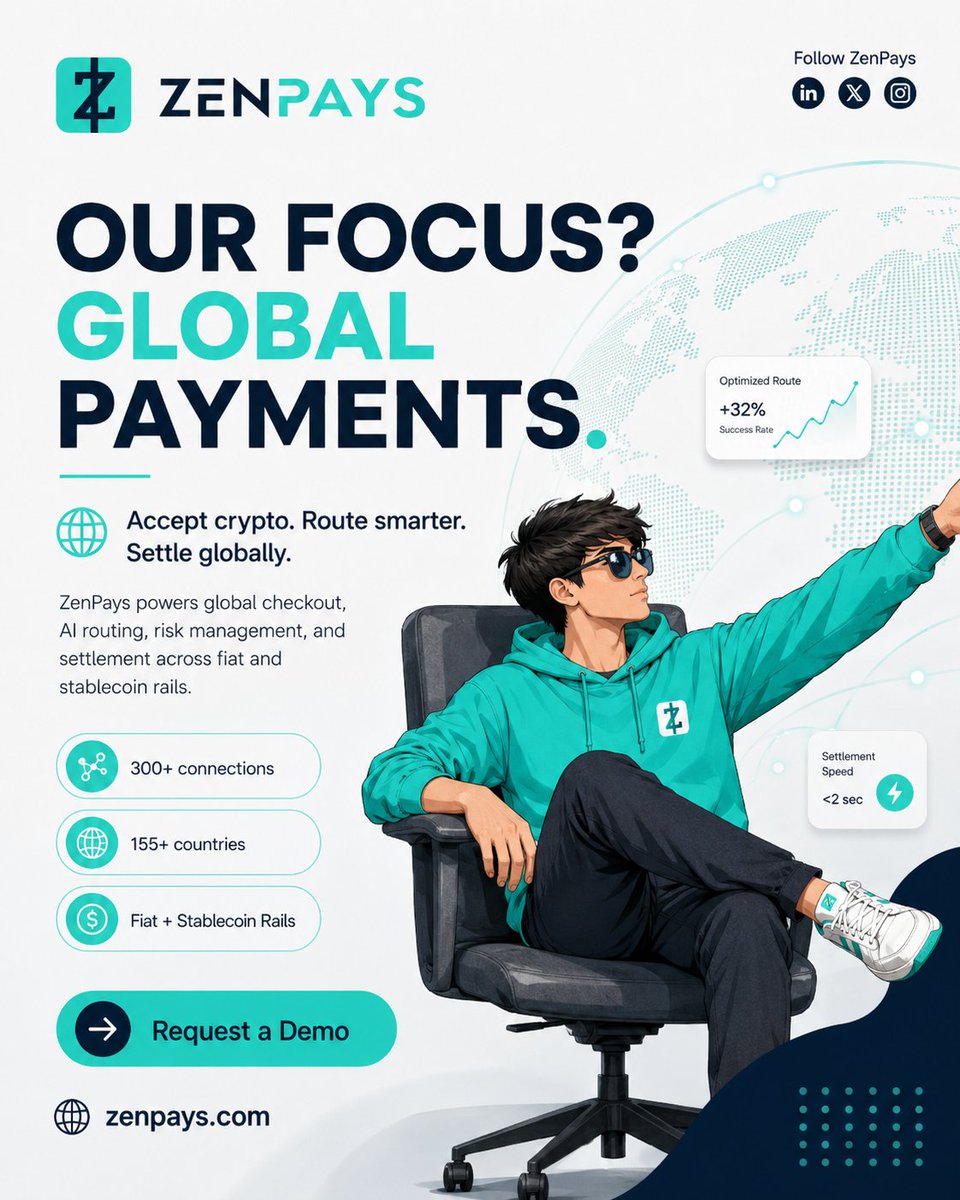 zenxwallets's tweet photo. Our focus is simple — global payments made smarter.
Accept smarter. Route faster. Settle globally.
Request a demo: https://t.co/G6oMP8SX93
#ZenPays #GlobalPayments #PaymentInfrastructure #FintechSolutions #StablecoinPayments https://t.co/j2pAbIG8pU