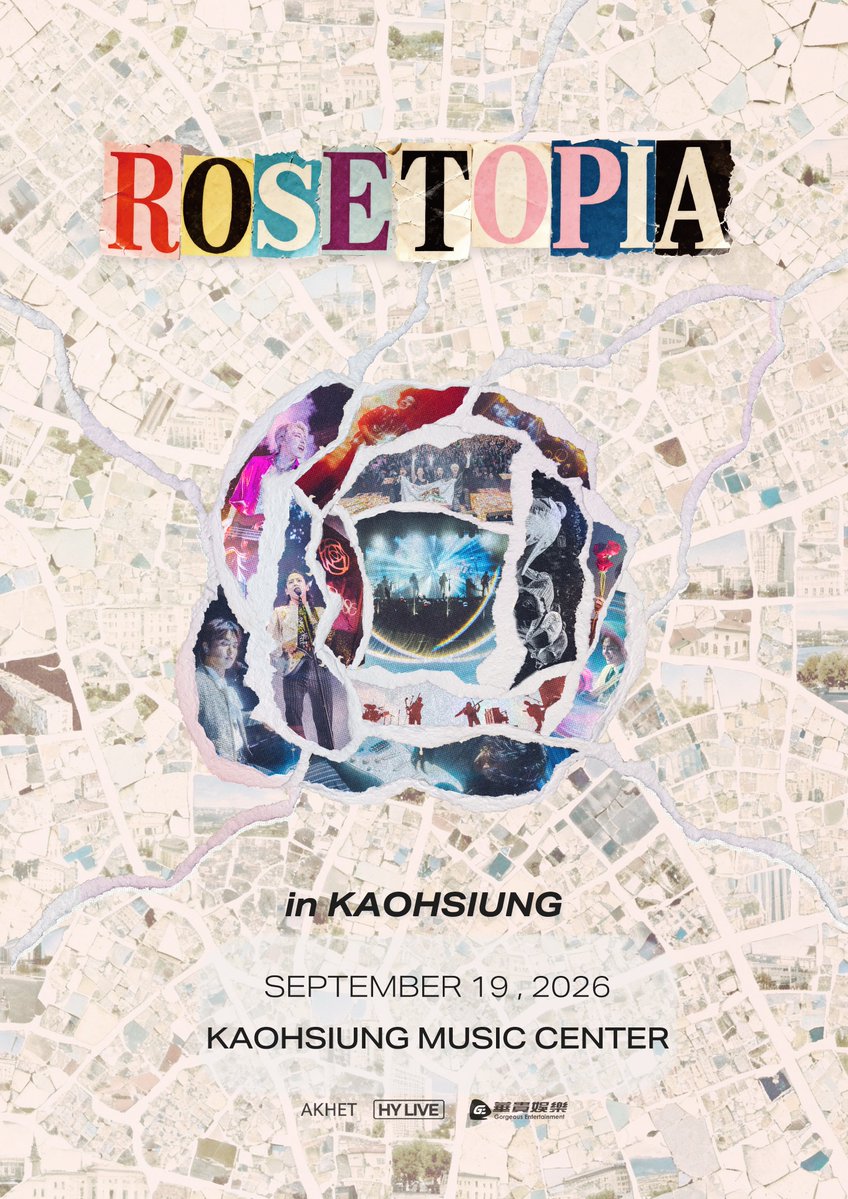 hylive_official's tweet photo. ROSETOPIA ASIA TOUR 2026 IN KAOHSIUNG ─

全新的視聽盛宴，史詩級的篇章。
The Rose 將帶著全新單曲《Utopia》及《ROSETOPIA》巡演回歸，
他們期盼與所有 Black Rose 一起，
在高雄為這段充滿魔幻的音樂旅程留下最深刻的印記。
誠摯邀請世界各地的 Black Rose，
帶著當年讓他們相聚的真誠與情感，
一同見證這場史詩級的珍貴篇章。

2026 年 9 月 19 日，
一起在高雄流行音樂中心編織記憶中的美夢，
將 The Rose 的過去與現在——
每首歌、每一段回憶、
每一個瞬間，都將回到最初相遇的地方。

#詳細售票及福利資訊請參照售票頁面

THE ROSE ROSETOPIA ASIA TOUR 2026 IN KAOHSIUNG

🌹日　　期：2026.9.19 (六)
🌹地　　點：高雄流行音樂中心 海音館
🌹票　　價：站席1F 特A區 $5,800 / 特B區 $4,800
座席2~3F $4800 / $4,300 / $3,800 / $2,800 / 身障席$2150 / 身障席$1900
🌹啟　　售：2026.7.12(日) 中午12:00 拓元售票開賣
🌹售票連結：https://t.co/sXFHdnPwL3
🌹相關單位：AKHET, HY LIVE, 華貴娛樂

#TheRose @TheRose_0803  #TheRoseTOUR2026 #ROSETOPIA 
#華貴娛樂 #HYLIVE