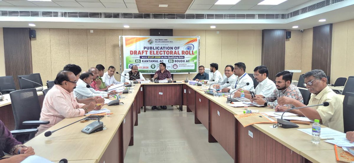 boudhelection's tweet photo. Publication of Draft Electoral Roll under SIR on 05.07.2026 by Collector-cum-DEO, Boudh in presence of all EROs &amp; Representatives of various Political Parties of Boudh district . On this occasion , a press briefing was also done by the Collector. https://t.co/4AtwxsIFtK
