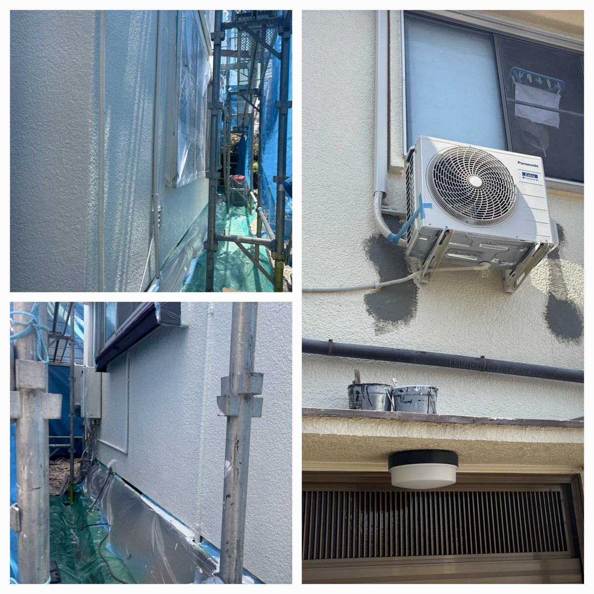 Junpeeyan's tweet photo. お疲れさまです☀️
今日は戸建て改修塗装工事にて､
作業内容は外壁面引き継ぎ上塗りローラー・上塗りハケ！
隣の人に室外機､
壁掛け架台の後の補修（カチオン）を依頼されました！有難い😌
ぼちぼち頑張りまーす😁
作業状況↓ https://t.co/1wC4hiP9ig