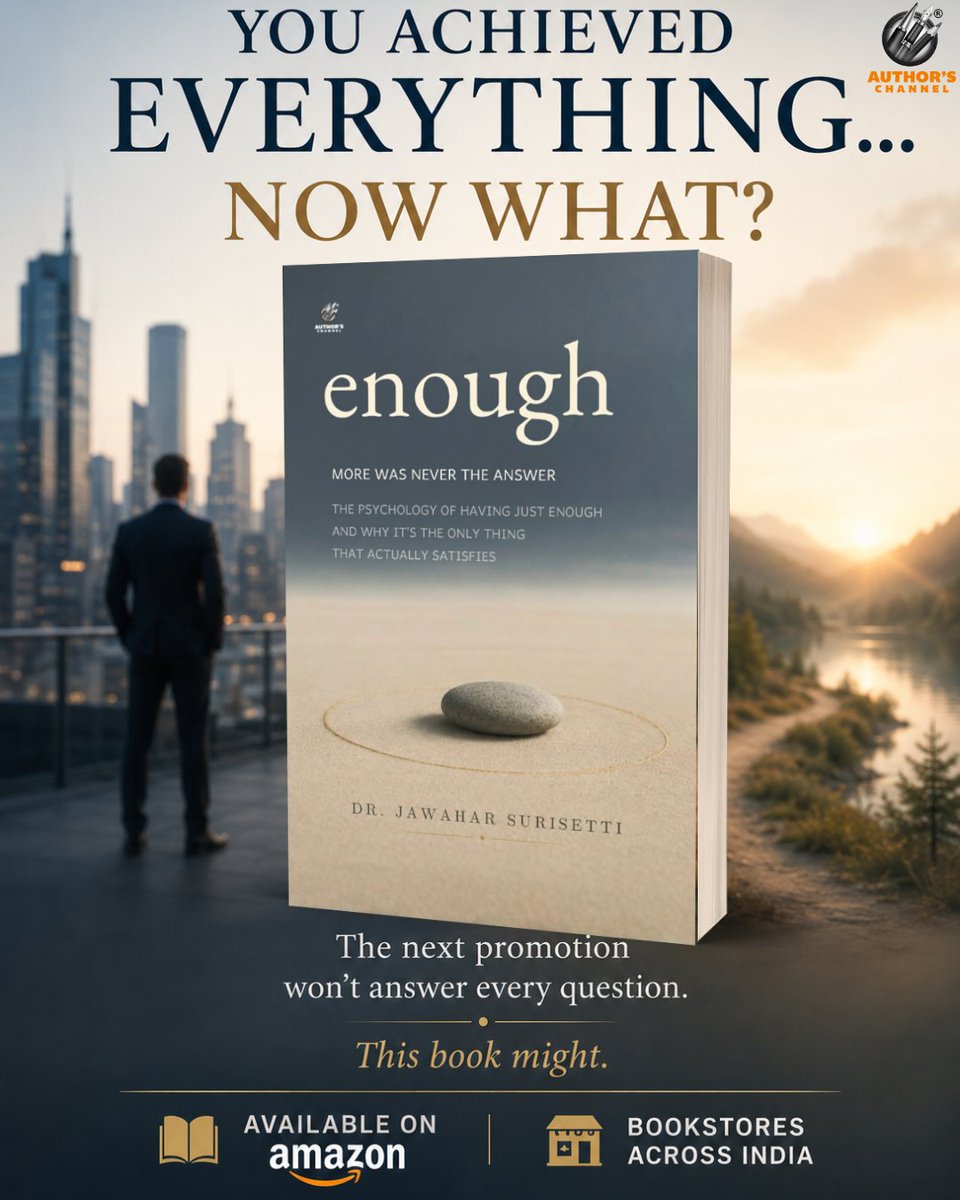 Authors_Channel's tweet photo. Discover a new way to think about success, happiness, and purpose.
📖 Available now on Amazon and at bookstores across India.
#EnoughBook #BeyondSuccess #Purpose #LifeBalance #Psychology #Happiness #MustRead #AmazonBooks https://t.co/Zj5JQA49V7