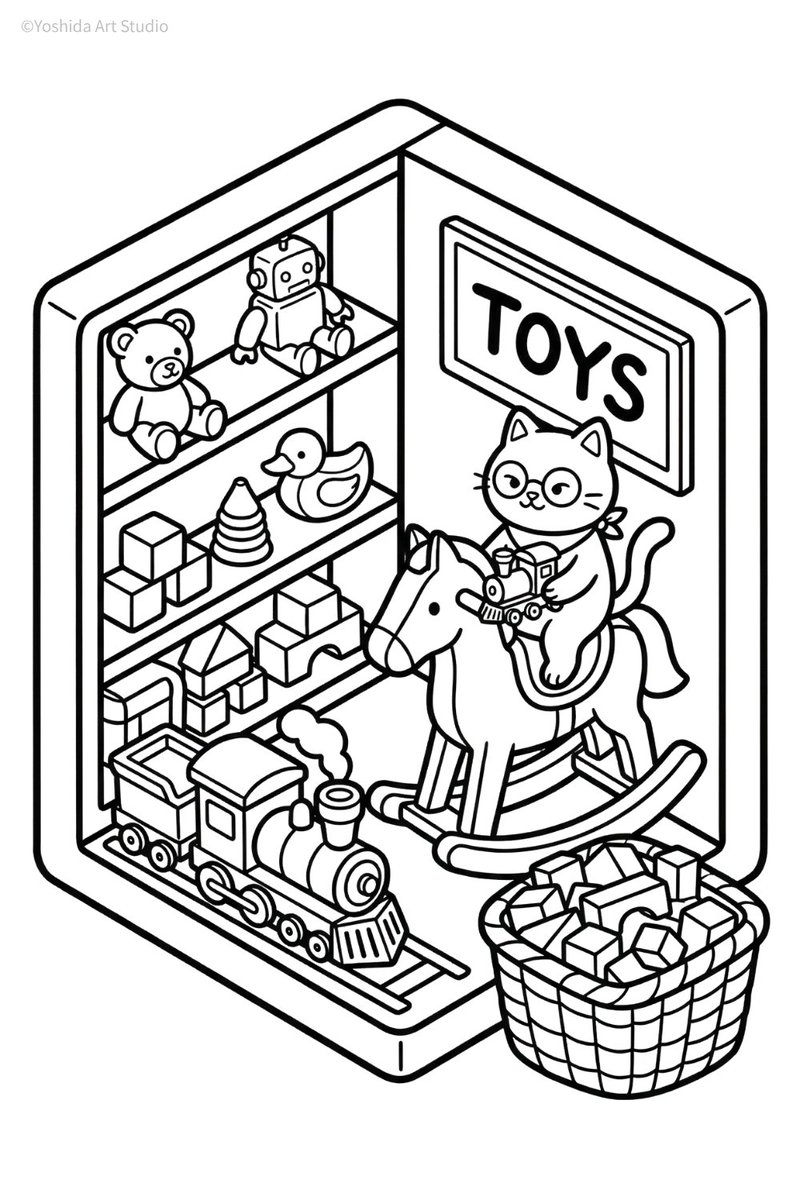 Yoshida_A_S's tweet photo. Cute toy room cat, so relaxing! π§Έπ± Save/print this free page! I'd love to see your version! Do not edit the line art or use it for AI training. Credit required when sharing your colored version.
#coloringpage #freecoloring #adultcoloring #cozyart #vintagetoys https://t.co/fZeDRbAm6M