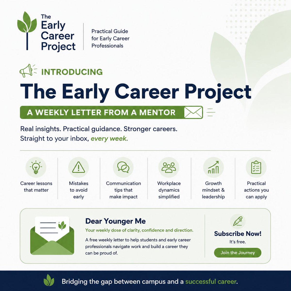 prashantsree's tweet photo. Happy to launch The Early Career Project.

A space to share practical lessons for students and professionals navigating their first 5-8 years at work.

If you're starting your career (or know someone who is), I'd love to have you join us.

https://t.co/BUeAjl1OoA https://t.co/NImkZJrEW3