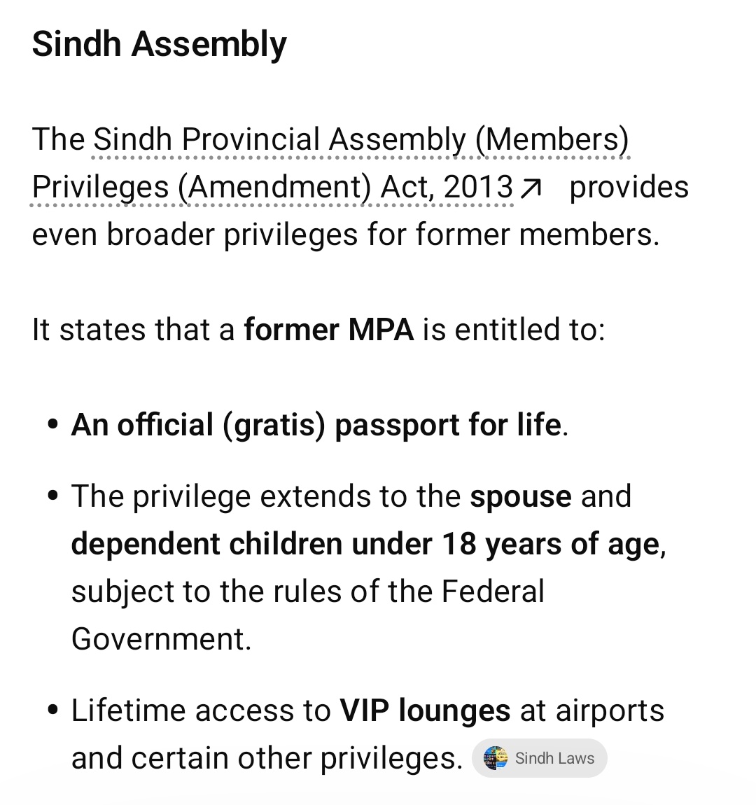 Riazhaq's tweet photo. Laws of Punjab and Sindh Assembly allow blue passports, access to VIP lounges across Pakistan. Punjab law allows even former member for blue passport as well. https://t.co/cNRmQiFp68