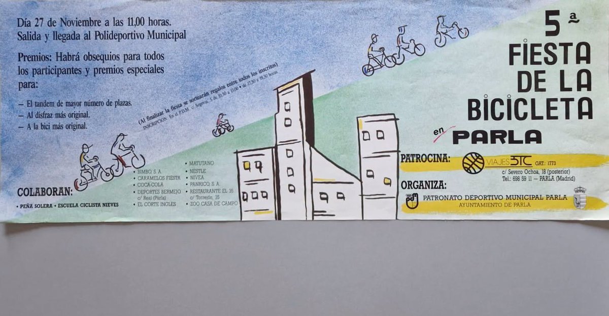 AytoParla's tweet photo. Hoy jueves 9 #julio que Vuelta Ciclista Madrid Sub-23 pasa por #Parla #TBTParla 📸de recuerdos de historia de nuestra ciudad ligada a 🚴🚵🏾‍♀️ bicicleta. 

😍Archivo digital👇 

https://t.co/vrbWIQMvAw 

⛔️ Consulta la afectación al tráfico 👇

https://t.co/AEgLiwjgDv

@brunogapa https://t.co/zCNNpU5eM0