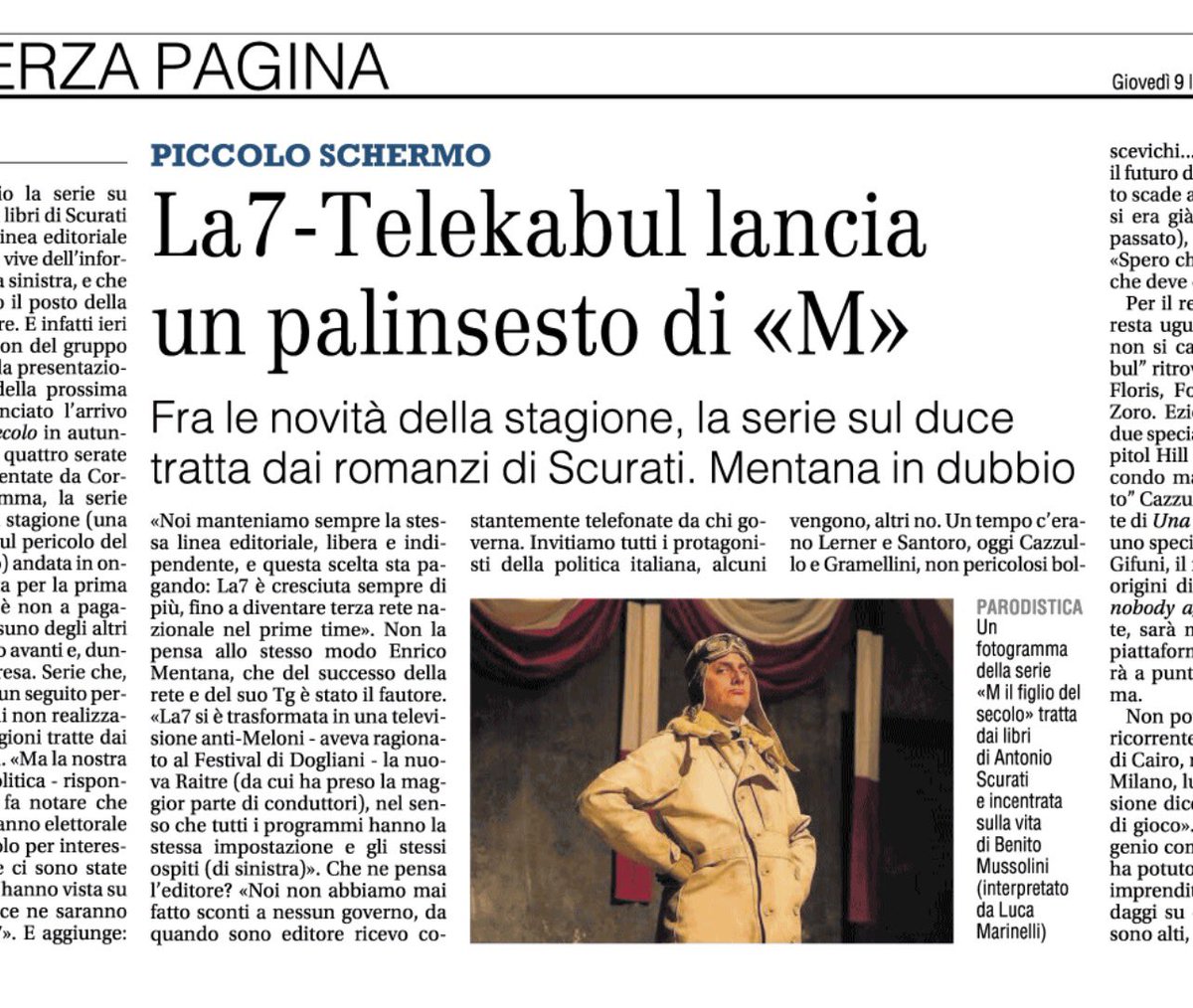Apndp's tweet photo. "La7 un palinsesto di M".

Ah, quei titoli ammiccanti, 
con simpatici giochi di parole, 
che dicono e non dicono,
che alludono 
lasciandoti nel dubbio, 
senza svelare l'arcano

#la7 #palinsesti #telekabul #M https://t.co/5feau84RbI