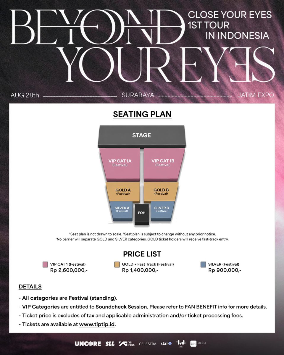 Maryhouse_ent's tweet photo. 1 HOUR TO GO!

CLOSE YOUR EYES SURABAYA ticket sales open in 1 hour! 💜

Get ready to secure your seat. Don't miss your chance!

#CloseYourEyes #BeyondYourEyes #CloseYourEyesSurabaya #KpopConcertIndonesia #SurabayaConcert https://t.co/Blq8IZwhnv