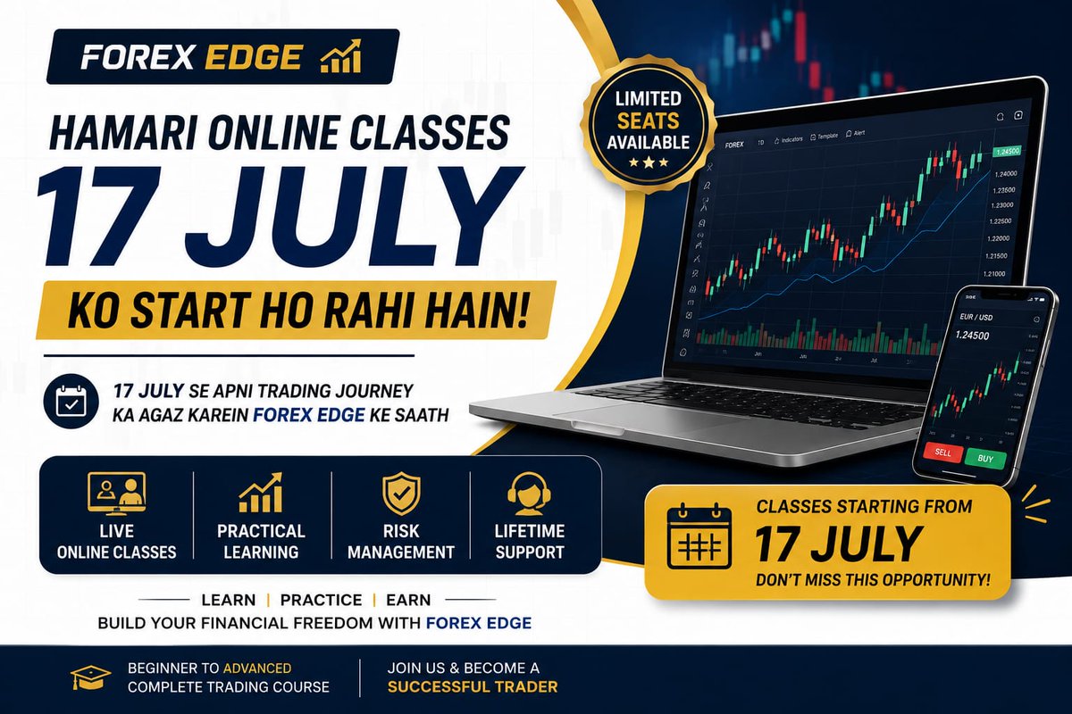 fxedgeofficial's tweet photo. 🚀 Hamari Online Classes 17 July Se Start Ho Rahi Hain | Forex Edge
📈 Forex Trading professionally seekhna chahte hain? 
Hamari Live Online Classes 17 July se shuru ho rahi hain. 
Practical learning, expert guidance aur real market understanding ke liye aaj hi apni registration https://t.co/biec3BBr4W