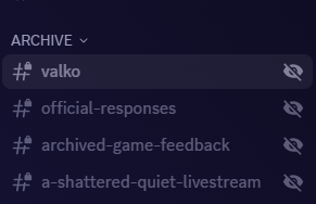 cosmicvynus's tweet photo. guys the discord channel is NOT deleted!!! Only archived. The person i got this screenshot does not want to be named but they have a discord plug-in that shows all hidden channels. 

there's still hope. 

#BringBackValko #SaveValko #LADS #LoveAndDeepspace #JusticeForValko #Valko https://t.co/s1Hfu5LNCq