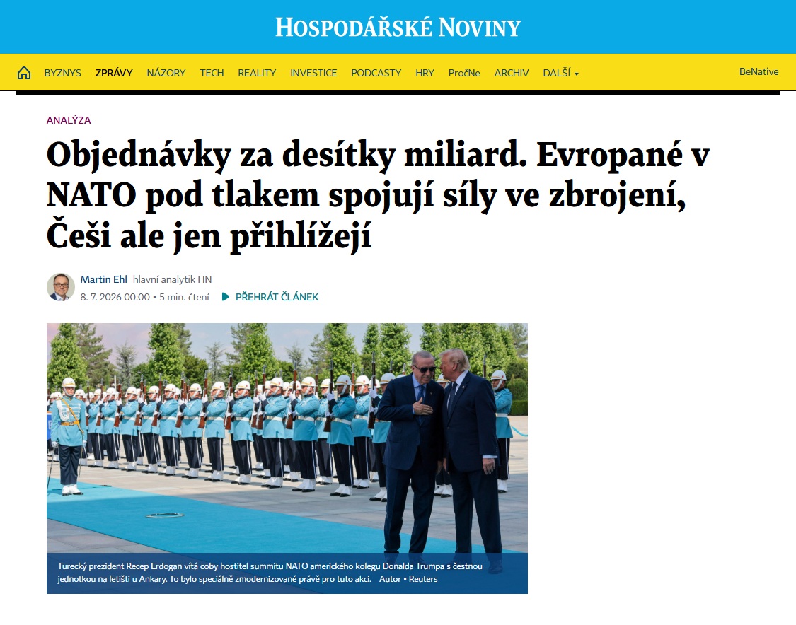 Posledniskaut's tweet photo. Mnoho zemí NATO, i těch menších jako Chorvatsko či Belgie, v Ankaře oznámilo společné nákupy vojenské techniky i další obrannou spolupráci. Z české vlády o tom ale neslyšíme ani slovo.
No a co. Babiš zase mluvil s Trumpem o Melanii a se Størem o Haalandovi.
https://t.co/ifmVAmLW2d