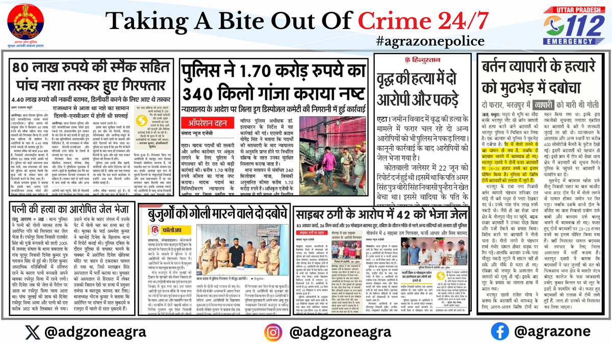 adgzoneagra's tweet photo. "दैनिक समाचार पत्रों में प्रकाशित प्रमुख खबरें"    

#GoodWorkUPP 
#UPPInNews 
#agrazonepolice
@Uppolice https://t.co/VvExfTetQQ