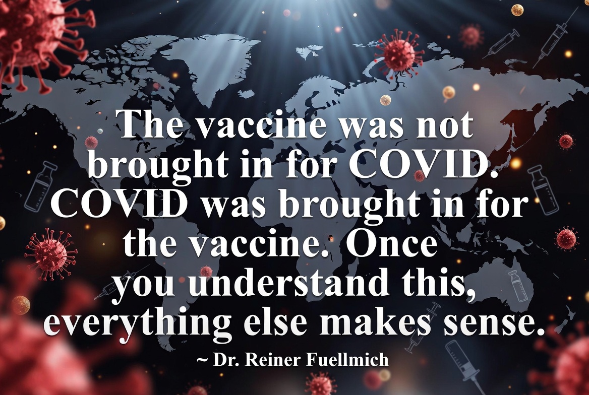 ValerieAnne1970's tweet photo. Dr. Reiner Fuellmich warned us years ago:

"The vaccine was not brought in for COVID. COVID was brought in for the vaccine. Once you understand this, everything else makes sense."

They didn’t just rush a “cure.” 
They engineered the crisis to justify the injection.

Millions injured. 
Millions dead. 
Governments, pharma giants, and captured regulators all profiting while silencing doctors, scientists, and lawyers like Fuellmich who dared to investigate the greatest crime of our lifetime.

This wasn’t incompetence. 
This was a plan.

If you still believe it was “just a pandemic,” you haven’t understood what Fuellmich has been screaming from the rooftops.
 
The truth is no longer hidden — it’s just being ignored.