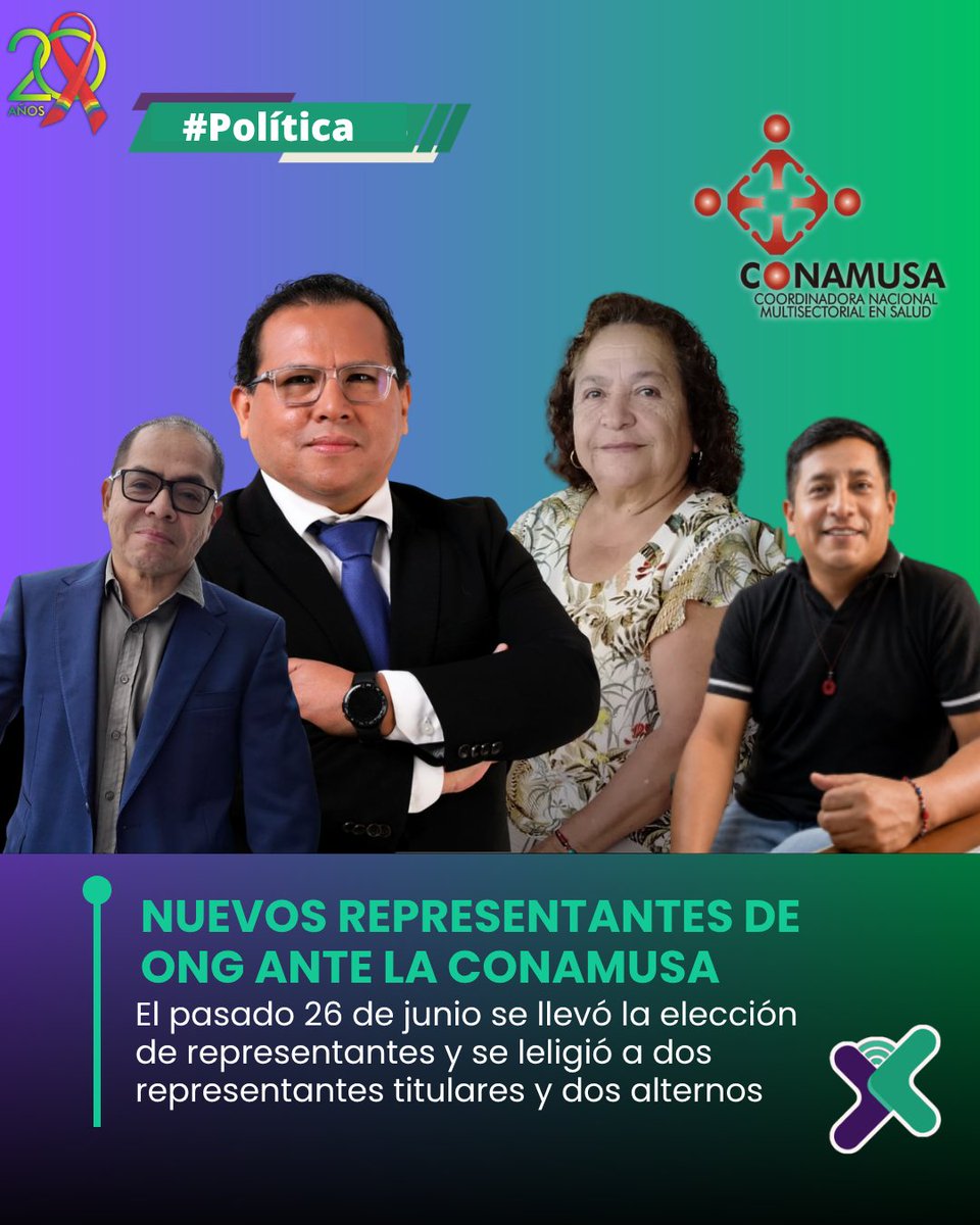 ConexionVida_pe's tweet photo. En una jornada democrática, las organizaciones que trabajan en la respuesta al VIH eligieron como representantes titulares a Javier Llamoza y Julia Campos Guevara, y como representantes alternos a Hugo Sánchez Sarmiento y Juan Ppati Izaguirre para el periodo 2026–2028. https://t.co/jr7VLHEtes