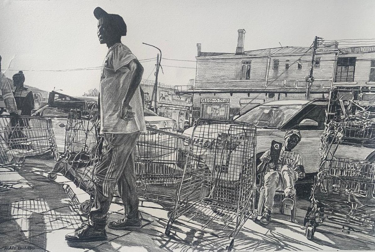 Hlazo15's tweet photo. My series, 'Find My Way,' offers a glimpse into life in Eastern Cape townships, capturing daily life, vibrant culture, and rich heritage through drawing, a medium that gives me immense freedom and storytelling power.
 Find and buy my work here https://t.co/UtuxDJODwg https://t.co/293G0DfXeT