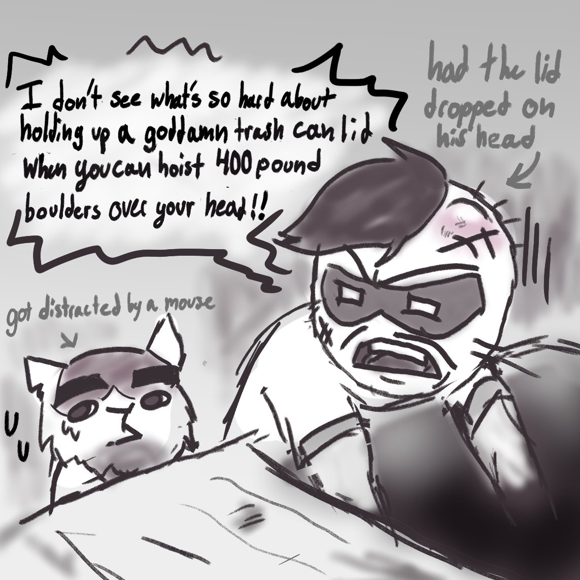 magicatebawl's tweet photo. Let's dumpster dive with papa #mewgenics #mewgenicstwt https://t.co/eFq0NkC9X7