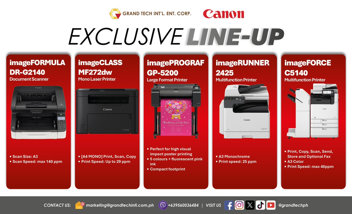 grandtechph's tweet photo. GRAND TECH EXCLUSIVE LINE-UP
9 July 2026
#Canon, #Epson, #ECLine, #HiStone, #Allthings, #iMIN, #Honeywell, #Urovo, #Thomson, #SOTI, #Wacom, #Tiandy, GRAND TECH #Consumables
Distributed by GRAND TECH INTL ENT CORP
marketing@grandtechintl.com.ph
Viber: +639560036484 https://t.co/BXXjsNp110