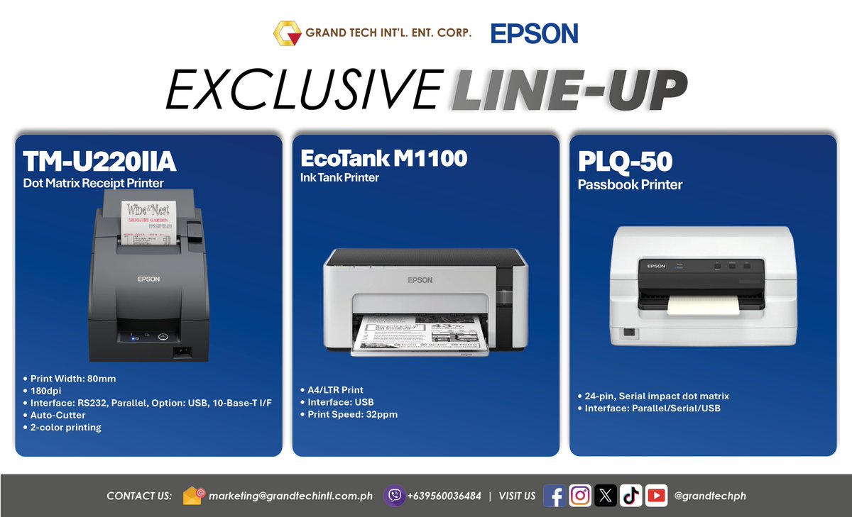 grandtechph's tweet photo. GRAND TECH EXCLUSIVE LINE-UP
9 July 2026
#Canon, #Epson, #ECLine, #HiStone, #Allthings, #iMIN, #Honeywell, #Urovo, #Thomson, #SOTI, #Wacom, #Tiandy, GRAND TECH #Consumables
Distributed by GRAND TECH INTL ENT CORP
marketing@grandtechintl.com.ph
Viber: +639560036484 https://t.co/BXXjsNp110