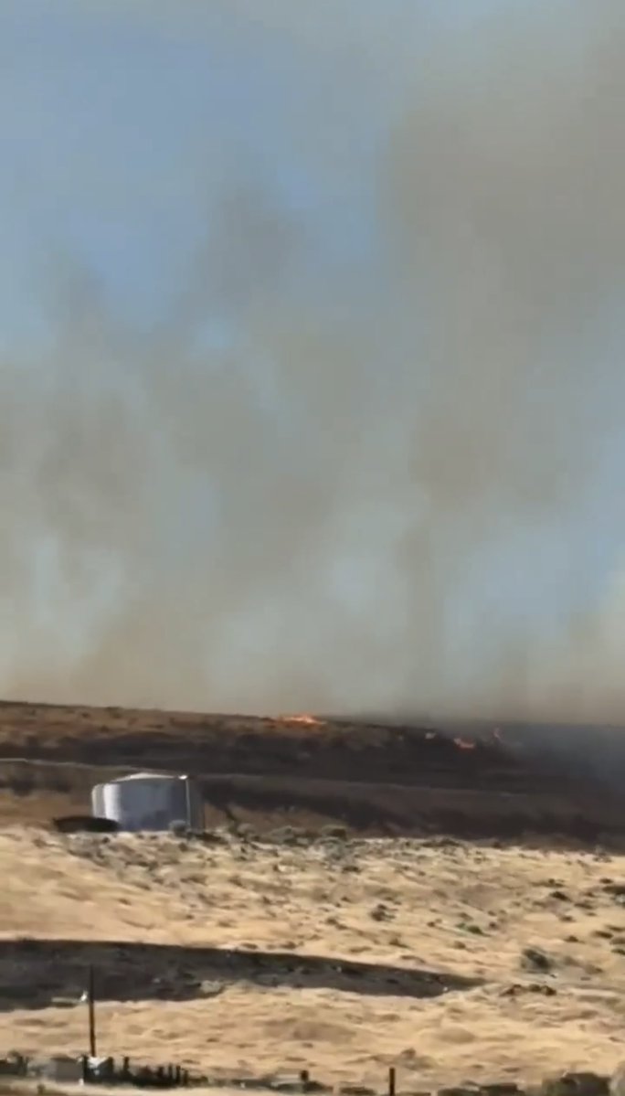 AlexMcLoon's tweet photo. The Ryegrass Coulee Fire has grown to 500 acres near Vantage, according to DNR. The rapidly moving wildfire prompted Level 3 “Go Now” evacuations for the town. DNR has 6 engines, 1 dozer, 1 air attack and 2 helicopters responding. (Tyler Collins) https://t.co/yesiWqzoxj