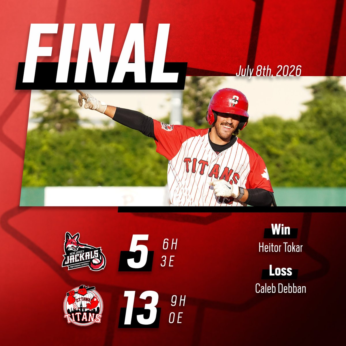 ottawa_titans's tweet photo. FINAL | OTT 13, NJ 5

We don't care, we love it!! 

#FullSwing https://t.co/vWk0Ta2iyq