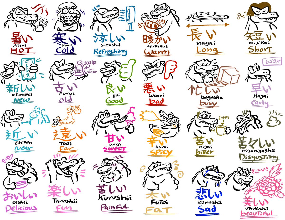 leroyelpatojoYT's tweet photo. wanted to draw some い adjectives with krookodile cus
i want
i can
and i have free will also i loove krookodile :3 https://t.co/pRpZxzWTkn