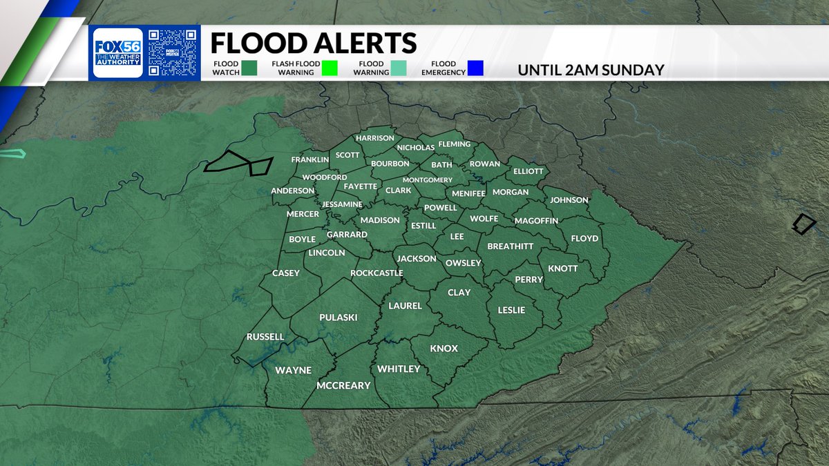 JustinEsterlyWx's tweet photo. More flash flooding is possible tomorrow as storms fire up again. We'll see this threat each day into the weekend too with the Flash Flood Watch going through early Sunday morning

#kywx @FOX56News https://t.co/s2U8T4yuwL