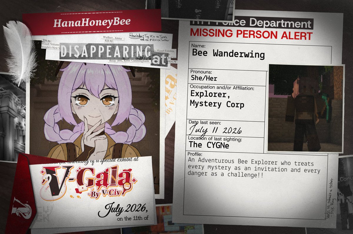 HanahoneybeeVT's tweet photo. "Wait.. is this.. A MYSTERIOUS ADVENTURE?!"

HIYA BEES! ✨ 
So excited to announce that I'll be participating at #VCiv's #VGala!! YAYYY 💛

Find out the spooks that awaits this coming July 11! 🦢🔍 https://t.co/oHsjGex0b2