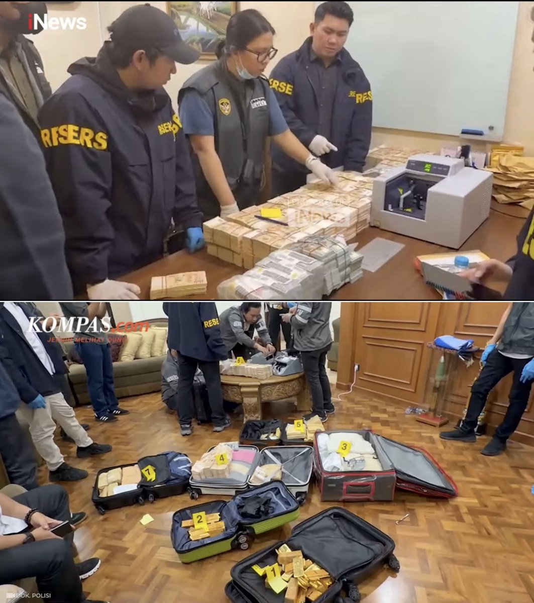 txtdrimedia's tweet photo. polisi geledah 12 lokasi terkait dugaan pencucian uang 3 kasus korupsi (batubara "black out", asabri & krakatau steel). hasil temuan sejauh ini

- de'clan cafe cipete: brankas, dokumen, hp dan uang Rp 60 M

- money changer: 71 item barang bukti, 16 mata uang asing senilai Rp 7,2 M

- rumah mewah di sentul: brankas berisi 74 kg emas & valas senilai Rp 470 M

GILA GILA GILA 🤯