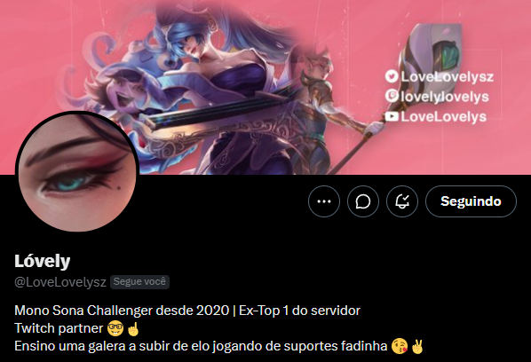 acervoagata's tweet photo. 🚨QUE FOFA! Lóvely, conhecida por ter ensinado mais de 12 mil brasileiros a jogar de Sona com seu recente guia com a campeã publicado no YouTube, acaba de trocar sua bio para refletir o sucesso do seu guia.

Vale a pena assistir! https://t.co/pLKNsiFVQk