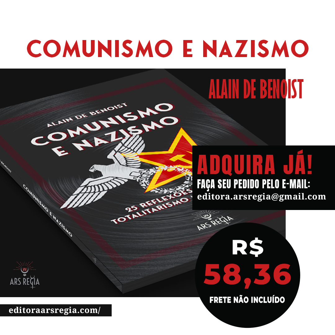 editoraarsregia's tweet photo. NOVO LANÇAMENTO NA EDITORA ARS REGIA

Nesta obra essencial e provocativa, Comunismo &amp; Nazismo, o filósofo francês Alain de Benoist enfrenta um dos maiores tabus intelectuais do nosso tempo: a comparação sistemática entre os dois grandes totalitarismos do século XX.  [1/6] https://t.co/zikiaoAWRn