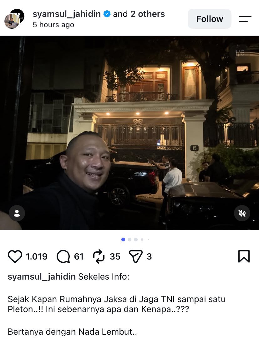 beta_dinob's tweet photo. rumah jaksa yang di periksa polisi 
di jaga ketat aparat TNI sampe satu pleton lohh https://t.co/sQNFMpa0Nn