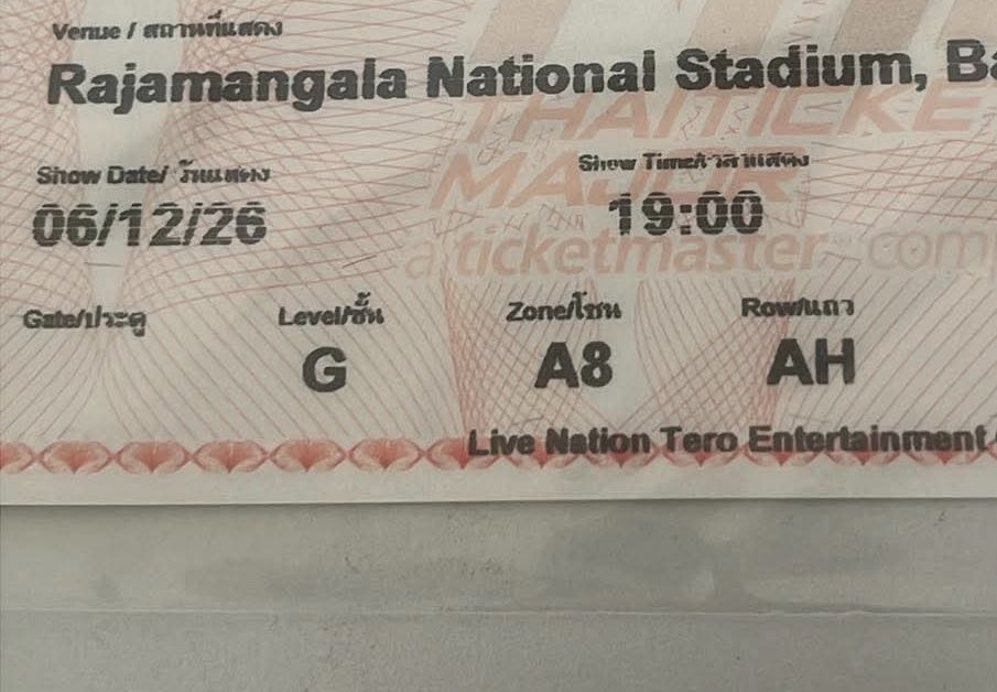 AJeon96's tweet photo. 🎟️ WTS / Resell

Selling BTS Arriving World Tour BKK concert ticket

📍Seat: 6800 Red Zone/A8/AH row
💰Price: 23k Baht
📅 Date: Dec 6

✔️ Can provide proof of purchase.
✔️ Payment(F to F)
✔️Owner direct resell

DM if interested.

#WTS #BTSTicket #BTS #TicketResale https://t.co/mOt1P0rBZQ