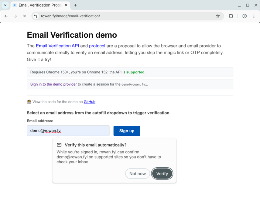 agektmr's tweet photo. 個人的にパスキー登場後、最も興奮している認証関連の新機能 "Email Verification Protocol (EVP)" のオリジントライアルをアナウンスしたのでご紹介します。 🧵 https://t.co/HCJIeqCIDL
