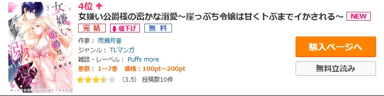 Puffs_info's tweet photo. ⋆⟡ランキング御礼⟡⋆

『女嫌い公爵様の密かな溺愛〜崖っぷち令嬢は甘くトぶまでイかされる〜』
著：雨瀬月音 @tukutani_as

コミックシーモア
幼なじみTL1位🥇/ラブコメTL3位🥉/TL総合&amp;TL先行4位
https://t.co/SwyLZniojh
ありがとうございます🫶🏻

#Puffsmore https://t.co/A38zmhprEx