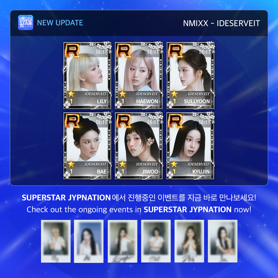SuperStarJYP's tweet photo. [🎹] NMIXX - IDESERVEIT

SONG & PACKAGE & MISSION & EVENT UPDATE!

IDESERVEIT 한정 테마를 지금 바로 슈스제에서 만나보세요!
Get the limited theme right now on SSJ!

🎮https://t.co/sFI2EIO08o

#SSJ_BIRTHDAY_2026
#SUPERSTARJYPNATION #SSJ
#슈퍼스타제이와이피네이션 #슈스제
#NMIXX #엔믹스