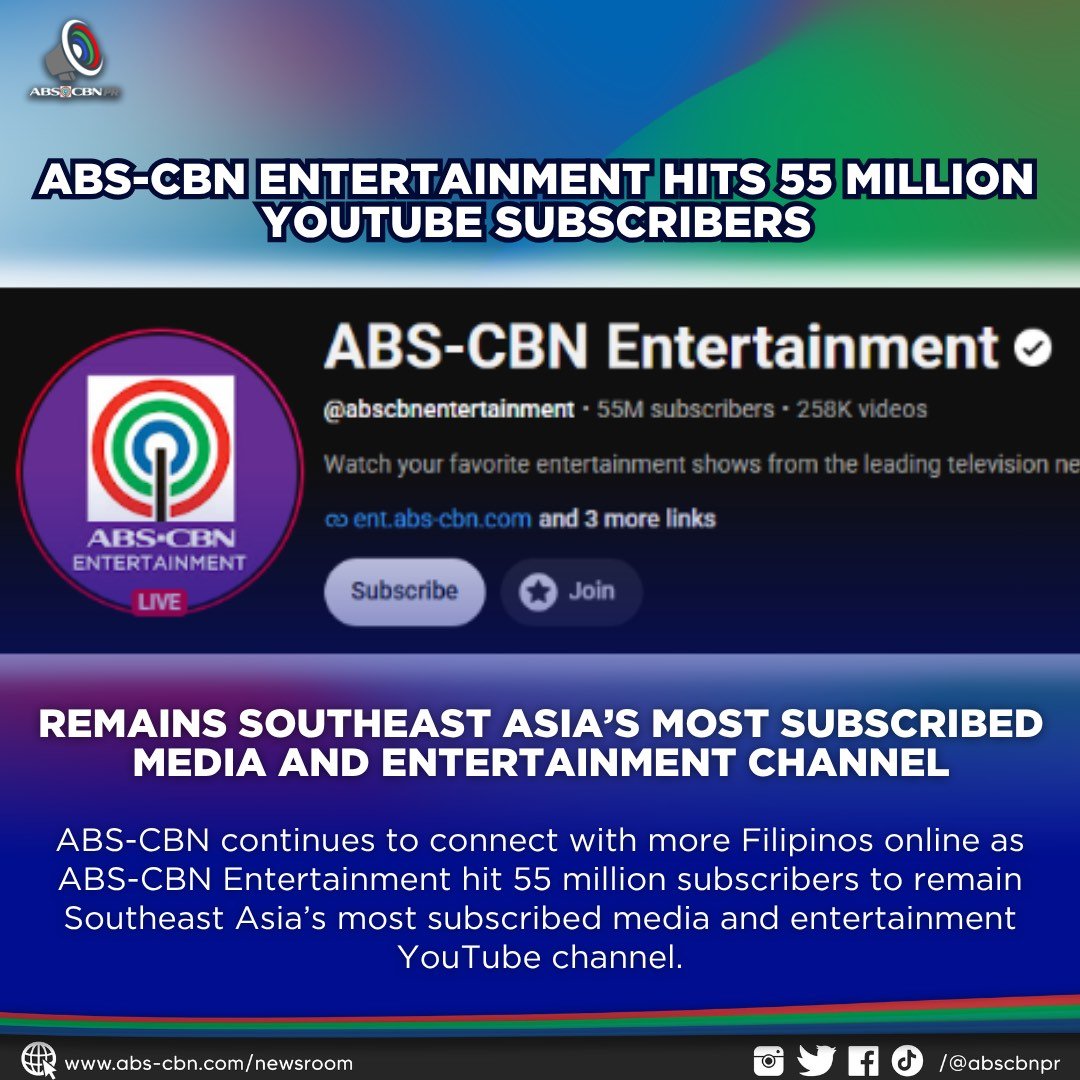 kanechoa's tweet photo. Thank you for the love, Kapamilya! ❤️💚💙

ABS-CBN is grateful to audiences for their continued support as ABS-CBN Entertainment remains Southeast Asia’s most subscribed media and entertainment YouTube channel.

Join ABS-CBN’s growing online family and subscribe now. https://t.co/nLraV1W7LR