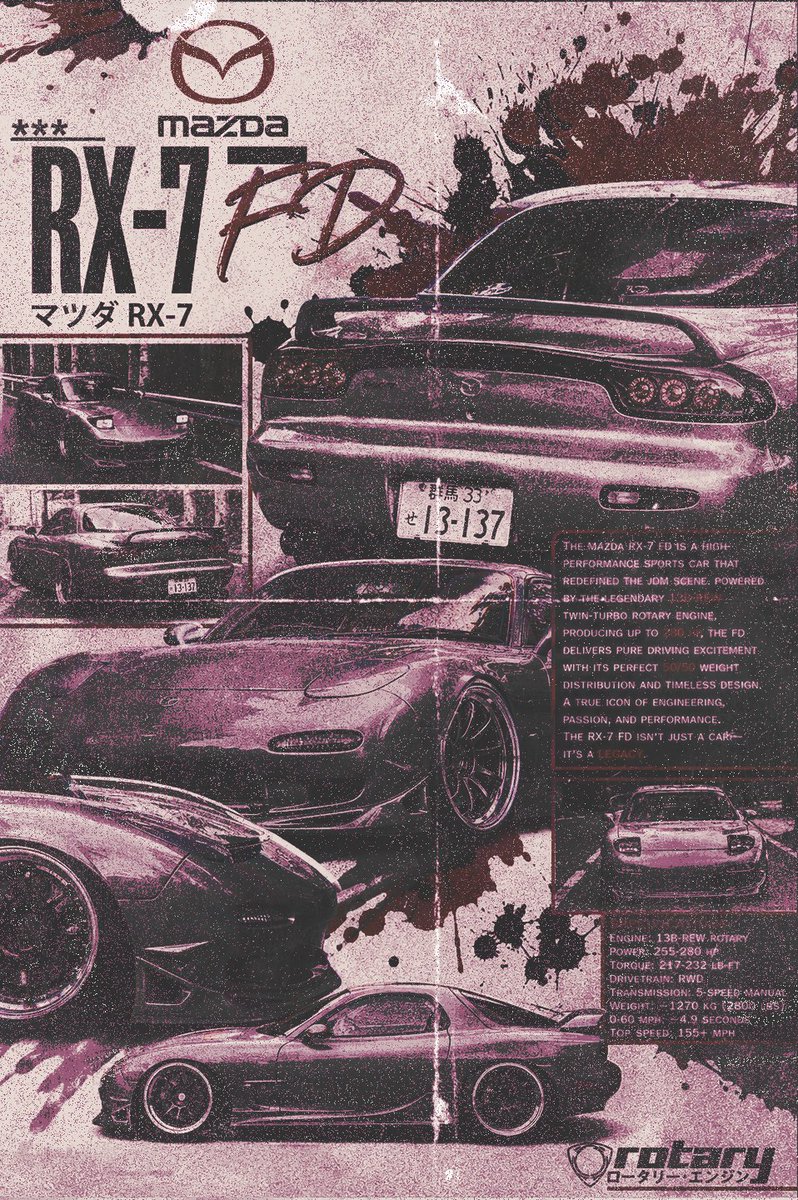 StatikVisuals's tweet photo. Mazda RX-7 FD.
Editorial Poster Concept
13B Power. 🔥
What's next?
#GraphicDesign #PosterDesign https://t.co/sgCslURSnB