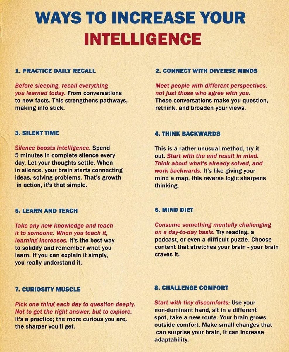 AspirantsBooks's tweet photo. Ways to increase your intelligence. https://t.co/El5slwwNsP